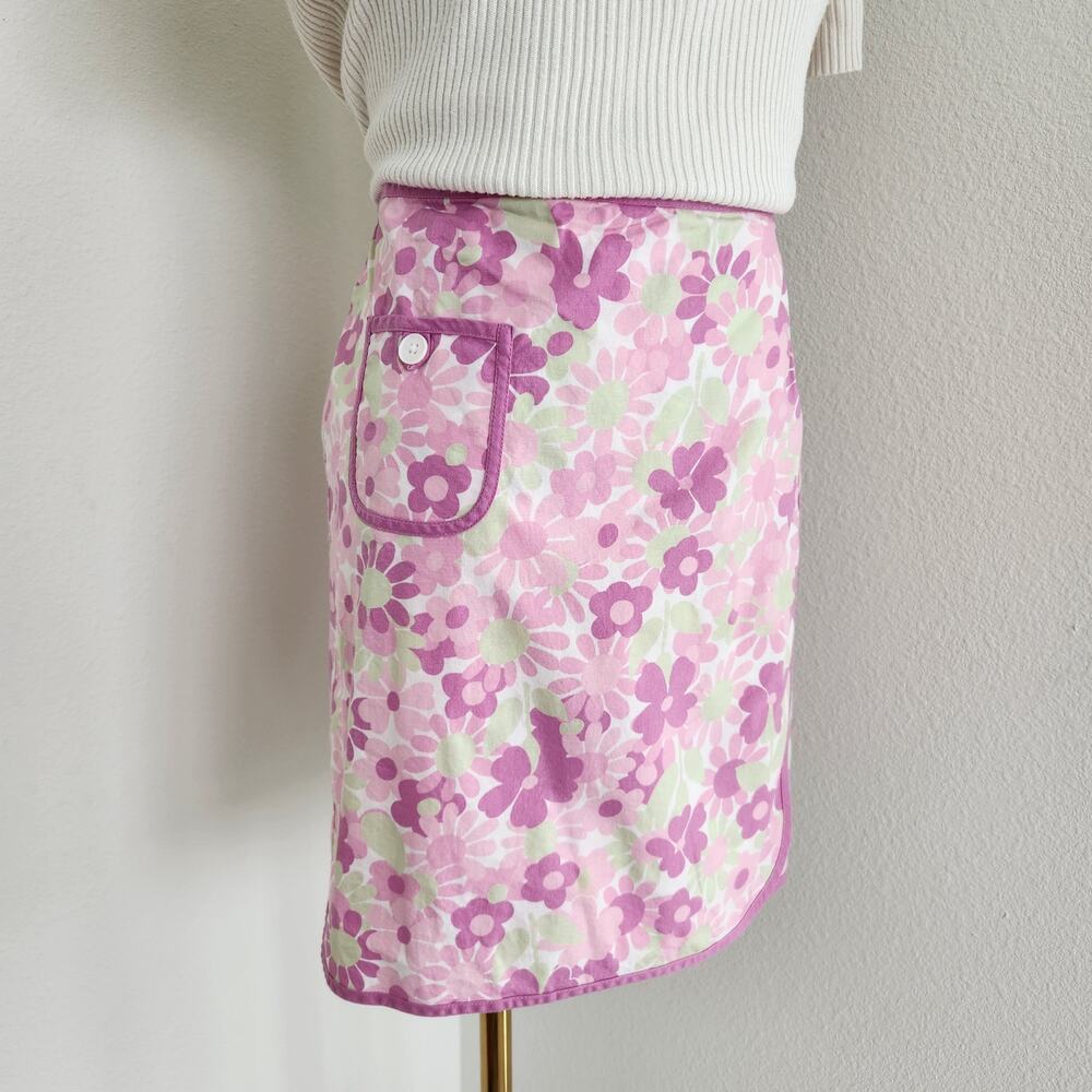 Vintage Y2K Ann Taylor Loft Pink White Green Floral Wrap Mini Skirt 6 - Picture 3 of 7